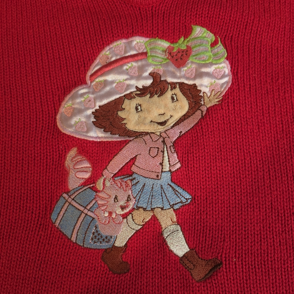 Vintage Strawberry Shortcake Red Embroidered Sweater Poncho 6/6X - Picture 3 of 12